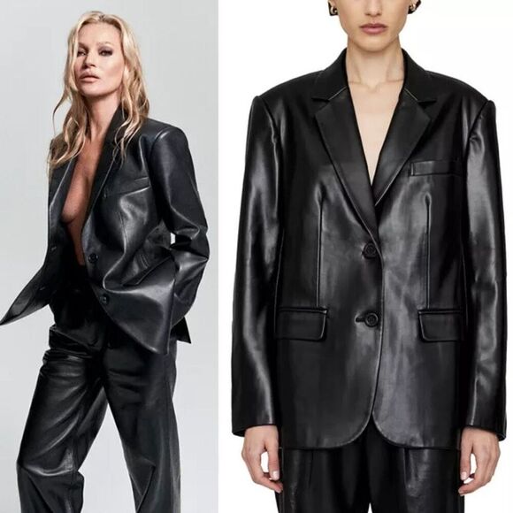 NEW Anine Bing Blazer Faux Leather Black Recycled Blazer Jacket Size Smal - Picture 8 of 13